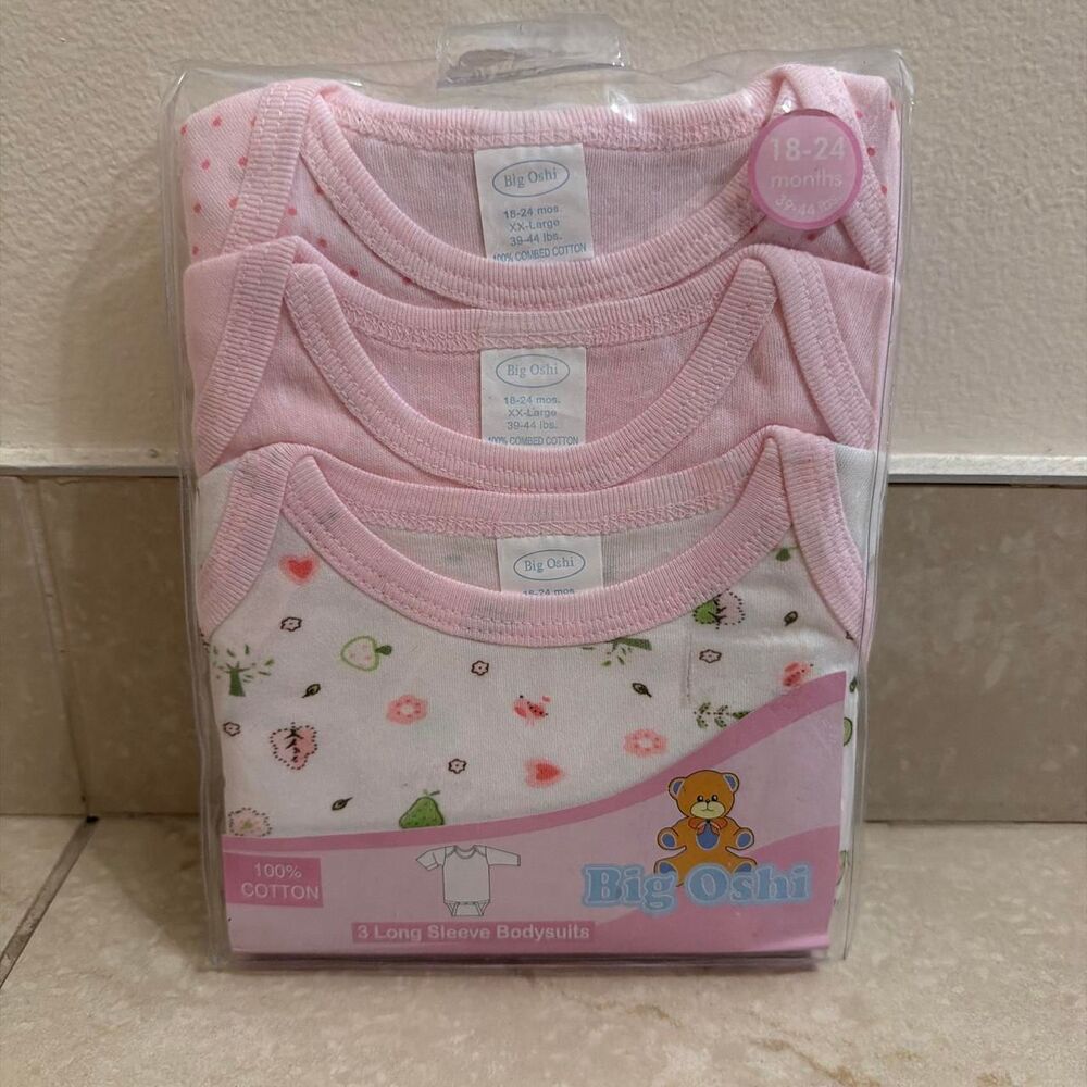 NWT Big Oshi pink baby girl bodysuits set of 3 XL